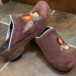 Dansko Brown Suede Floral Mule/clog